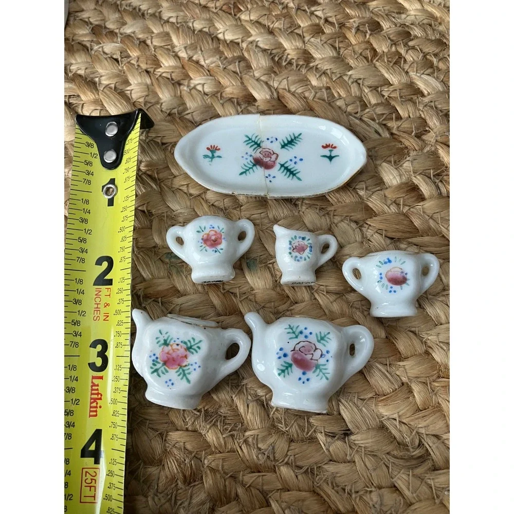 Vintage‎ Occupied Japan Miniature Tea Set Floral Rose Porcelain 6 Piece Lot